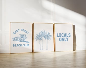 Coastal Print Set Of 3, Coastal Wall Art Set, Beach Prints, Beach House Decor, East Coast Wall Art (Digital Download)