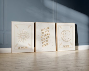 Sun and Moon Tarot Card Prints, Celestial Astrology Art (Printable Wall Art)