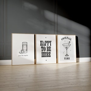 Bar Cart Prints // grafika ścienna „cheers”, wydruk „drinki”, wydruk „bar”, wydruk „happy to be here”, wydruk „cocktail time”, plakat „tequila”, GRAFIKA ŚCIENNA DO DRUKU