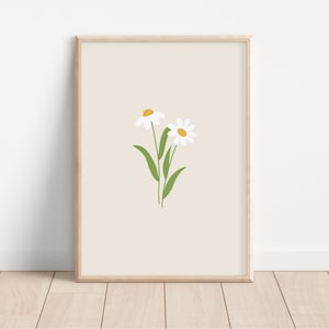 Beige Daisy Print // daisy wall art, nursery print, boho floral print, flower print, beige aesthetic, girls room decor PRINTABLE WALL ART