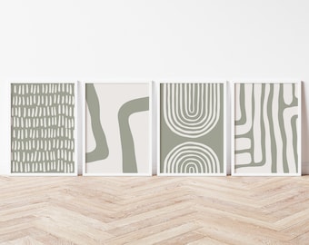Sage Green Gallery Wall Set // set of 4 sage green prints, modern art prints, sage prints, boho prints, printable art, DIGITAL DOWNLOAD