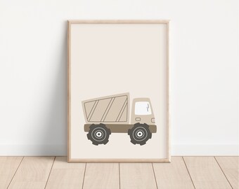 Stampa per cameretta dei bambini con camion da costruzione, decorazione murale neutra per cameretta dei ragazzi (download digitale)