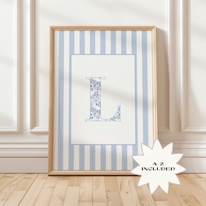 Custom Blue Monogram Initial Print, custom initial wall art, personalised dorm wall art, custom girls room prints (Digital Download)