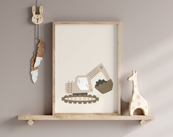 Stampa di veicoli da costruzione, decorazione murale neutra per cameretta dei bambini (download digitale)
