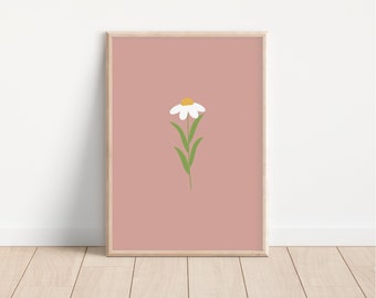 Daisy Print // daisy wall art, nursery print, boho floral print, flower print, dusty pink aesthetic, girls room decor PRINTABLE WALL ART