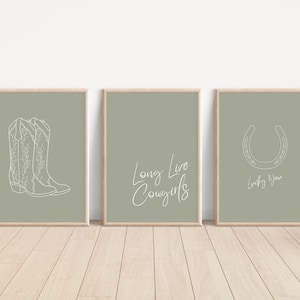 Cowgirl Print Set Of 3 // sage art prints, long live cowgirls, cowgirl prints, trendy wall art, retro western wall art, PRINTABLE WALL ART
