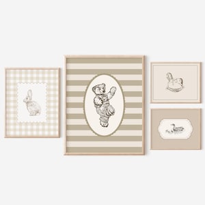 Vintage Nursery Print Set // neutral nursery print set of 4, gender neutral wall art, vintage kids room prints, PRINTABLE WALL ART