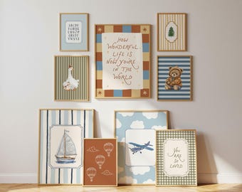 Boys Room Print Set, Whimsical Nursery Wall Art Set, Cottagecore Wall Art, Farmhouse Posters (Digital Download)