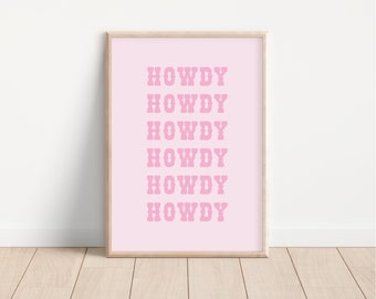Póster "Howdy Cowgirl", decoración western rosa, arte mural de vaquera (descarga digital)
