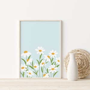 Daisy Print // daisy wall art, nursery print, boho floral print, flower print, light blue aesthetic, girls room decor PRINTABLE WALL ART