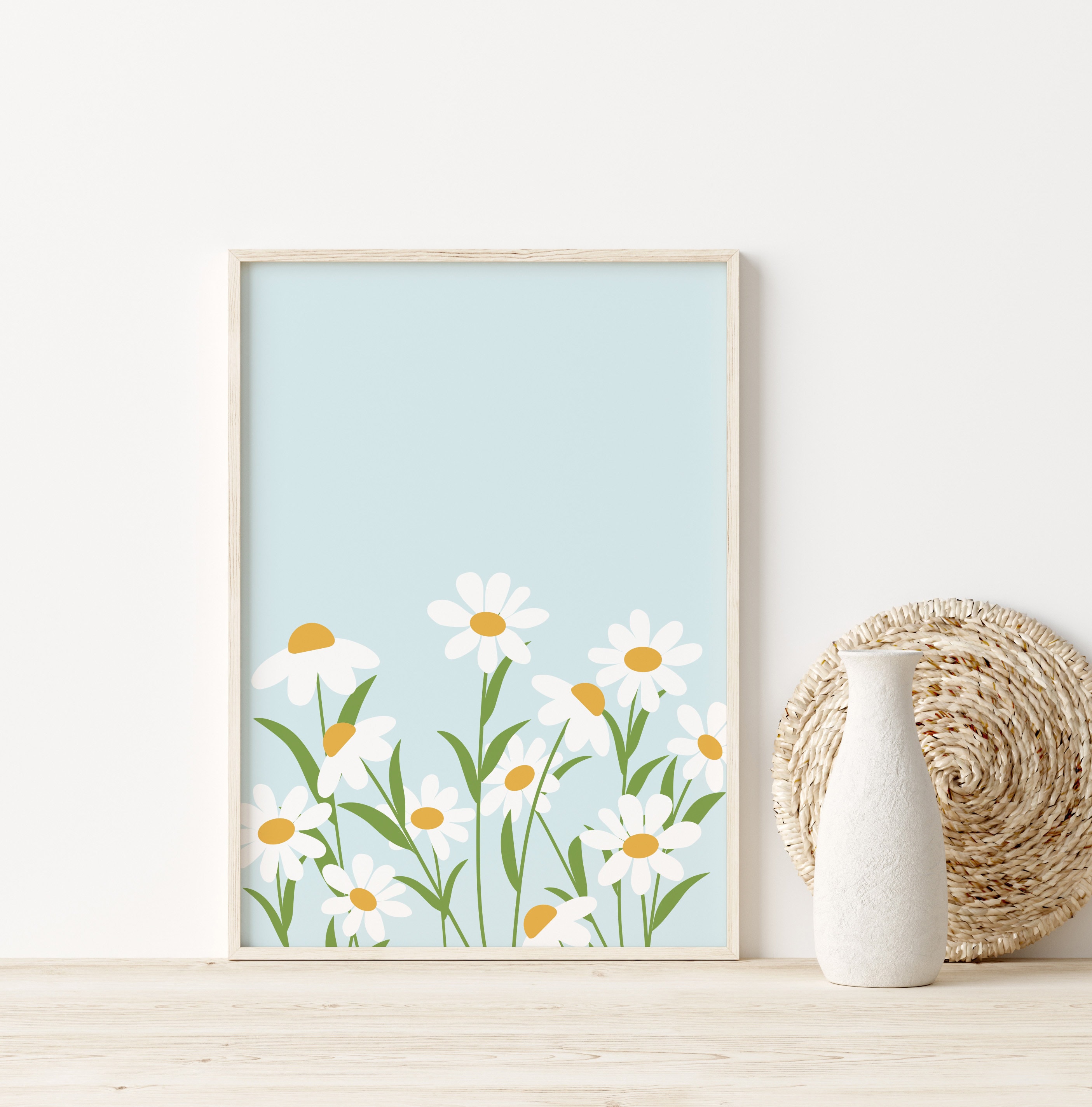 Daisy Flower Print, Light Blue Floral Wall Art (digital Download