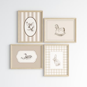 Vintage Nursery Print Set // neutral nursery print set of 4, gender neutral wall art, vintage kids room prints, PRINTABLE WALL ART