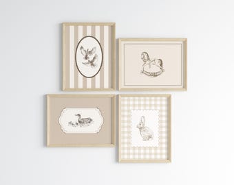 Vintage Nursery Print Set, Neutral Kids Prints, Gender Neutral Wall Art (Digital Download)