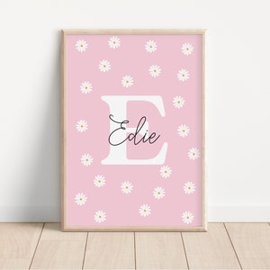 Daisy Print // personalised girl wall art, nursery print, personalised nursery print, nursery decor, pink wall art, PRINTABLE WALL ART