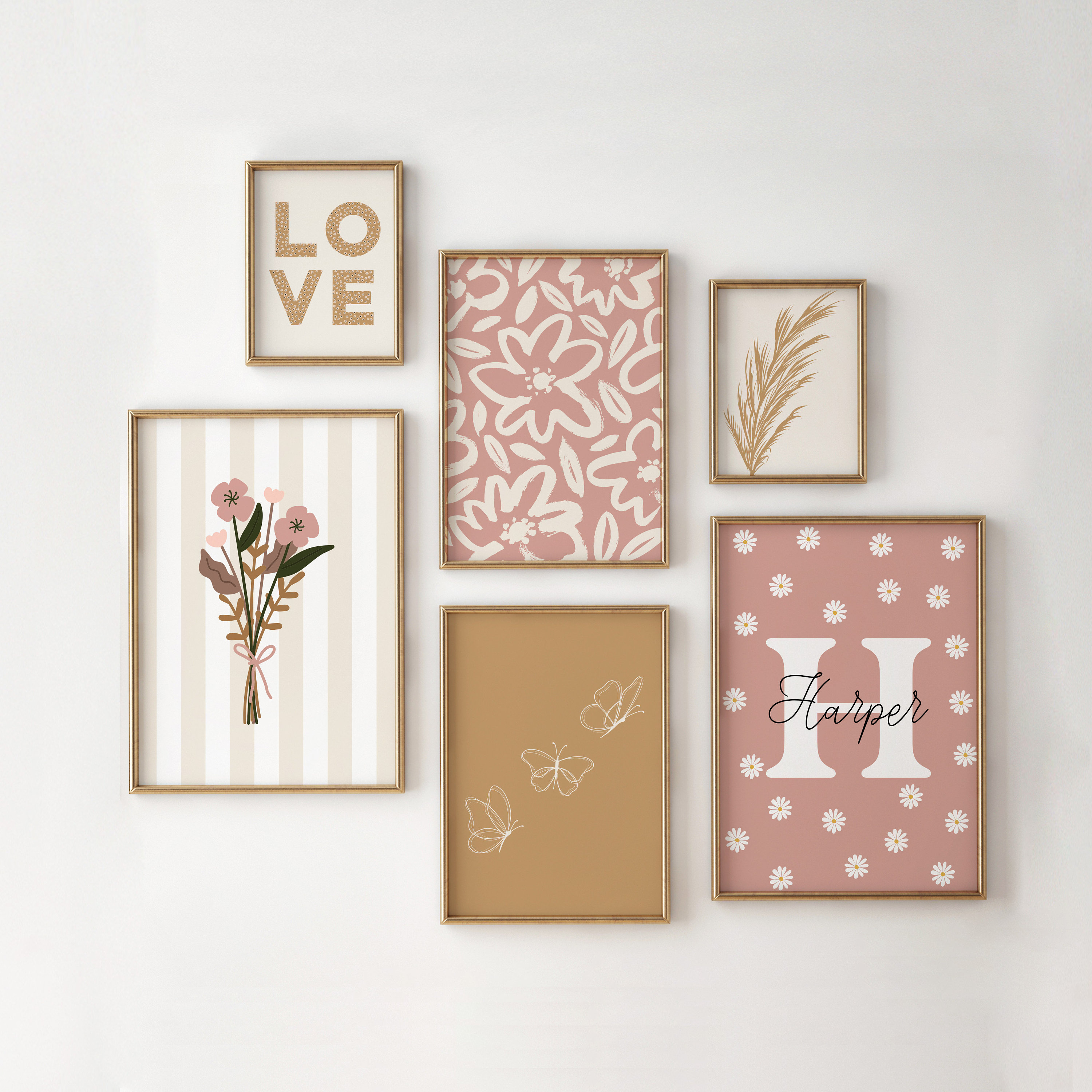 Meisjeskamer set van 6 prints / galerij muurafdrukset, set van 6 prints, gepersonaliseerde meisjeskamer kunst aan de muur, meisjeskamerinrichting PRINTBARE WALL ART