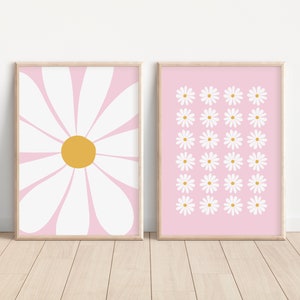 Daisy Print Set Of 2 / daisy wall art, nursery print, boho print, flower print, pink aesthetic, girls room decor PRINTABLE DIGITAL DOWNLOAD