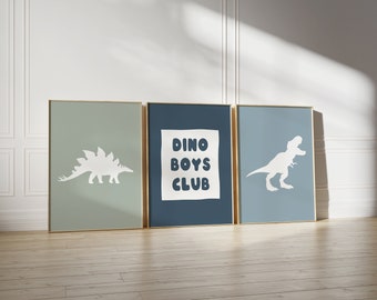 Dinosaur Nursery Set of 3 Prints, Boys Room Wall Art (Digital Download)