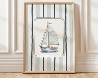 Sailboat Print, Boat Print, Coastal Wall Art, Whimsical Nursery Prints, Boys Room Wall Art, Nautical Wall Art (Digital Download)