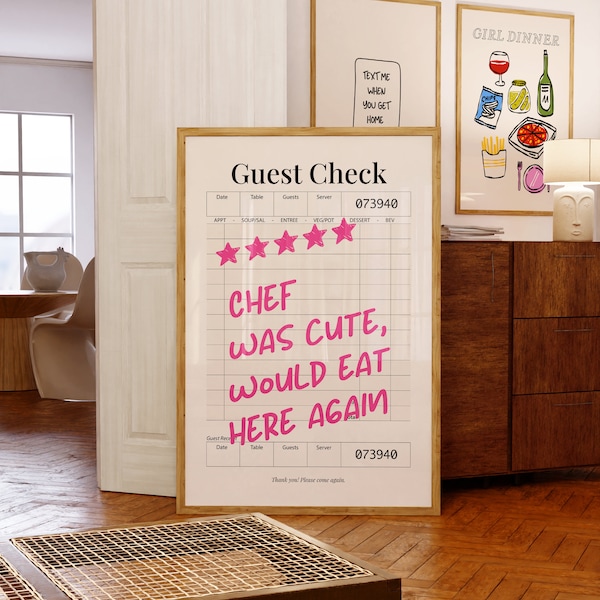Guest Check Print // chef was cute print, aesthetic kitchen decor, trendy wall art, cute chef poster, kitchen print, PRINTABLE WALL ART