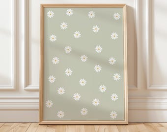 Daisy Print, daisy wall art, nursery print, sage green print, flower print, neutral nursery prints, girls room wall art (Digital Download)
