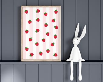 Strawberry Pattern Print / strawberry wall art, nursery print, strawberry print, cute fruit wall art, girls room wall art PRINTABLE WALL ART
