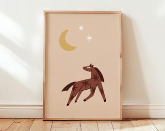 Celestial Horse Print, Horse Wall Art, Modern Folk Prints, Stars And Moon Prints (Digital Download)