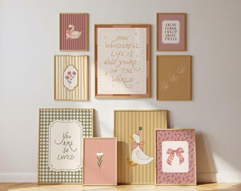 Girls Room Print Set, Whimsical Nursery Wall Art Set, Cottagecore Wall Art, Farmhouse Posters (Digital Download)