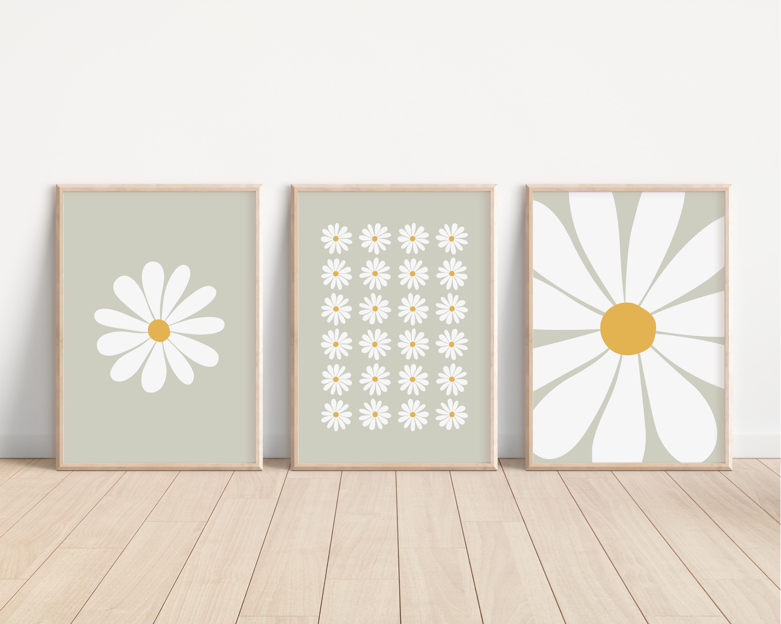 Daisy Print Set of 3, Daisy Wall Art, Nursery Prints, Set of 3 Sage ...