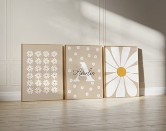 Gänseblümchen Print 3er Set, Gänseblümchen Druck, Gänseblümchen Wandkunst, Kinderzimmer Druck, Mädchenzimmer Druck, neutrale Mädchenzimmer Druck (Digitaler Download)