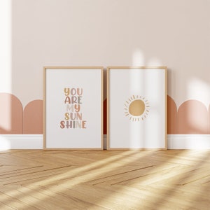 You Are My Sunshine Print Set Of 2 // nursery wall art, girls nursery prints, boho nursery prints, kids room wall art , PRINTABLE WALL ART