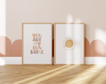 You Are My Sunshine Print Set Of 2 // arte della parete della scuola materna, stampe della scuola materna per ragazze, stampe della scuola materna boho, arte della parete della camera dei bambini, ARTE DA PARETE STAMPABILE