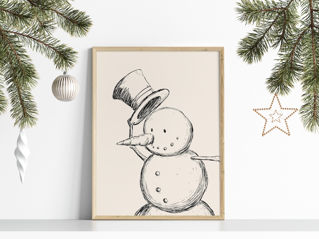 snowman print // christmas wall art, winter wall art, neutral