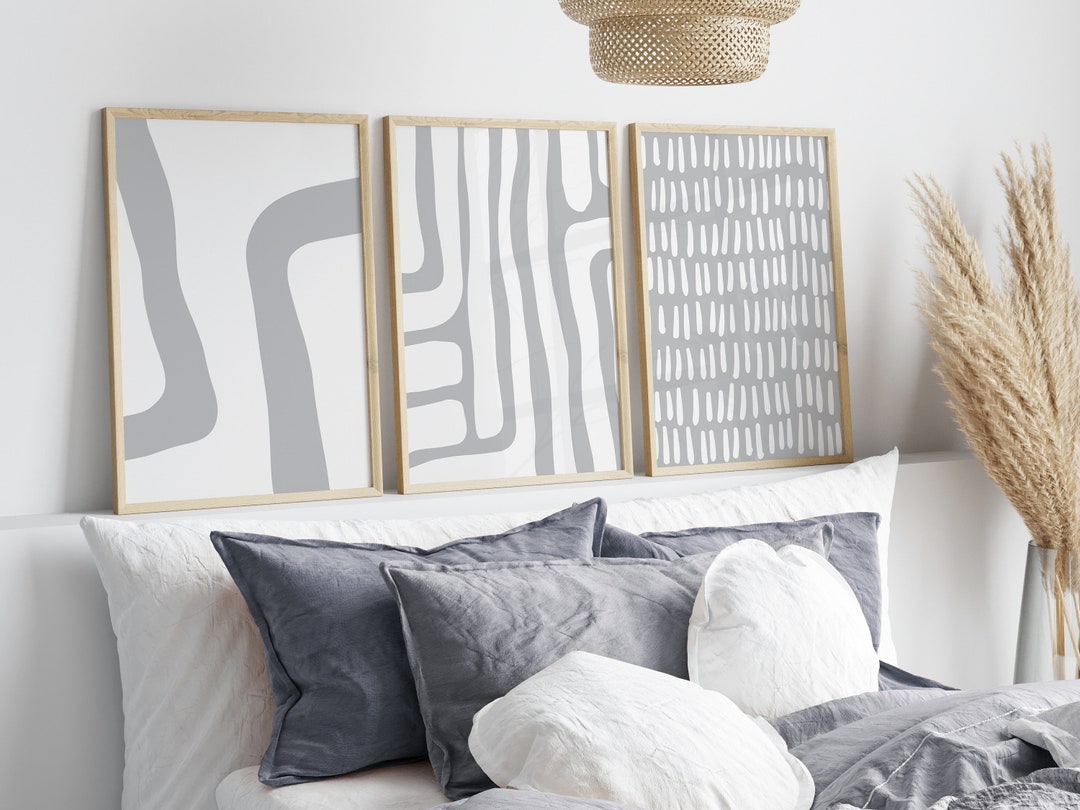 Grey Gallery Wall Set // Set of 3 Light Grey Prints, Modern Art Prints