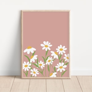 Daisy Print // daisy wall art, nursery print, boho floral print, flower print, dusty pink aesthetic, girls room decor PRINTABLE WALL ART