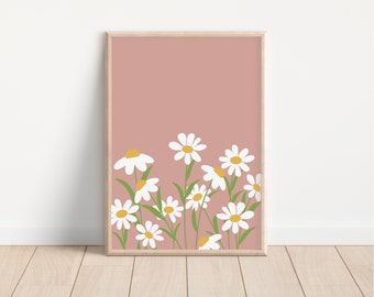 Dusty Pink Daisy Flower Print, Boho Floral Wall Art (Digital Download)