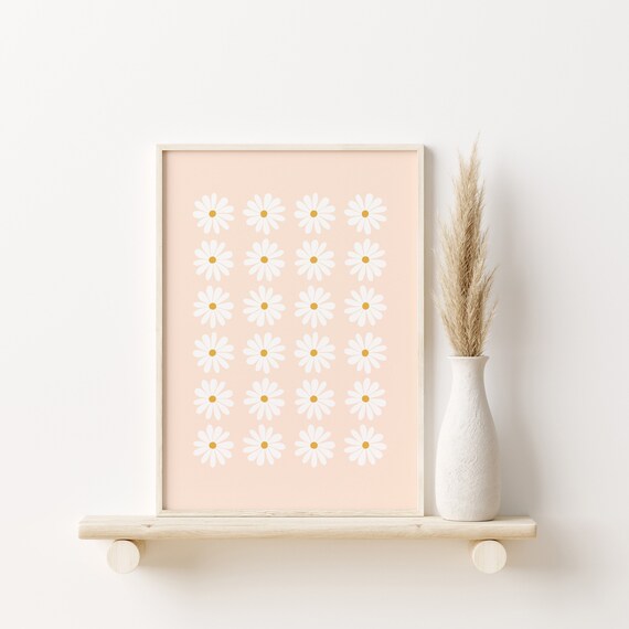 Peach Pink Daisy Print, Boho Floral Wall Art (Digital Download)