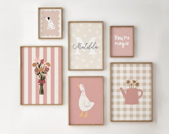 Meisjeskamer set van 6 prints / galerij muurafdrukset, set van 6 prints, gepersonaliseerde meisjeskamer kunst aan de muur, meisjeskamerinrichting PRINTBARE WALL ART