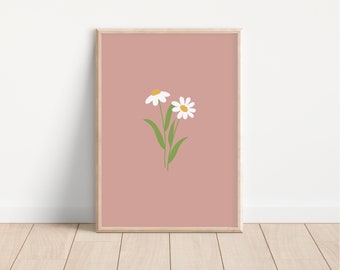 Daisy Print // daisy wall art, nursery print, boho floral print, flower print, dusty pink aesthetic, girls room decor PRINTABLE WALL ART