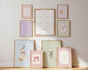 Girls Room Print Set, Whimsical Nursery Wall Art Set, Cottagecore Wall Art, Farmhouse Posters, Pastel Girls Wall Art (Digital Download)