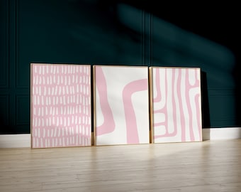 Pink Gallery Wall Set // pink wall art set of 3, modern art prints, pink prints, girls room wall prints, pink print set, PRINTABLE WALL ART
