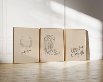 Cowgirl Wall Art Set of 3, Neutral Western Prints, Long Live Cowgirls (Digital Download)