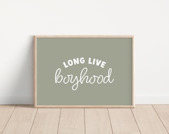 Impresión "Long Live Boyhood", arte de pared para guardería infantil, impresión para habitación infantil, arte de pared para sala de juegos, impresiones verdes para guardería, decoración de habitación infantil, ARTE DE PARED IMPRIMIBLE