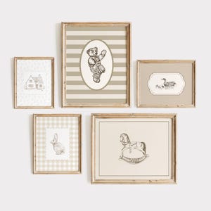 Vintage Nursery Print Set // neutral nursery gallery wall set of 5, gender neutral wall art, vintage kids room decor, PRINTABLE WALL ART