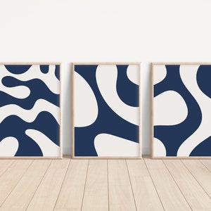 Marineblauwe galerijmuurset / set van 3 marineblauwe prints, moderne kunstafdrukken, marine-afdrukken, marine-muurkunst, set van 3 prints, AFDRUKBARE WALL ART