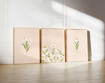 Daisy Print Set Of 3 / daisy wall art, nursery print, flower print, set of 3 pink prints, pink wall art, girls room decor PRINTABLE WALL ART