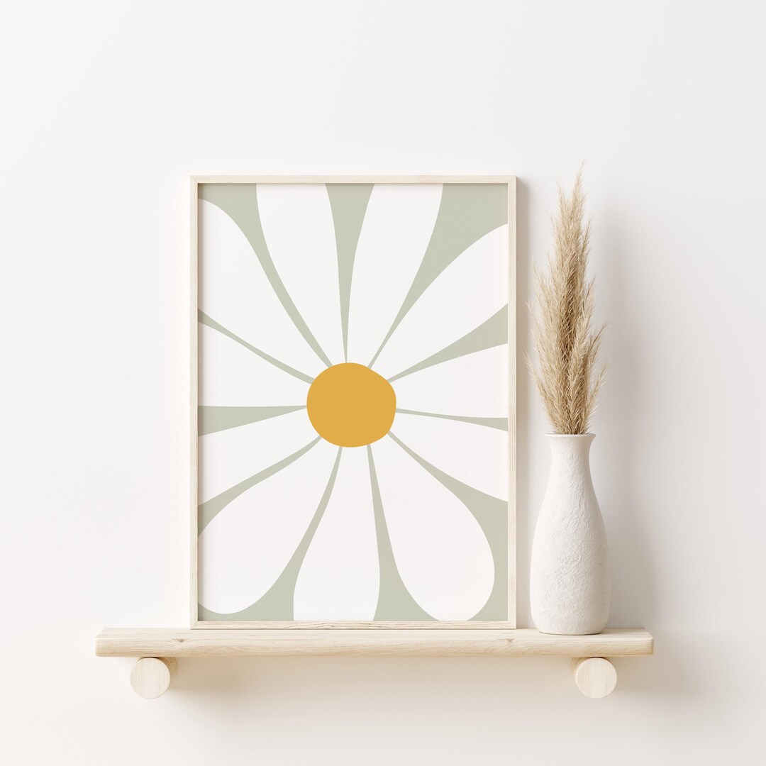Daisy Print, Daisy Wall Art, Sage Nursery Wall Art, Sage Green Floral ...