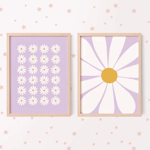 Daisy Print Set of 2, Daisy Wall Art, Girls Nursery Prints, Lilac Girls ...