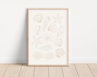 Neutral Seashells Print,  Coastal Wall Art, Beach House Decor (Digital Download)