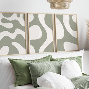 Sage Green Abstract Print Set, Modern Gallery Wall, Sage Green Wall Art (Digital Download)