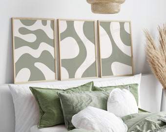 Sage Green Abstract Print Set, Modern Gallery Wall, Sage Green Wall Art (Digital Download)